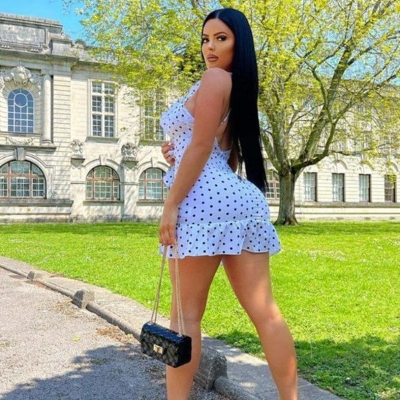 White Polka Dot V-Neck Sleeveless Backless Open Back Ruffle Mini Dress - Picture 7 of 14